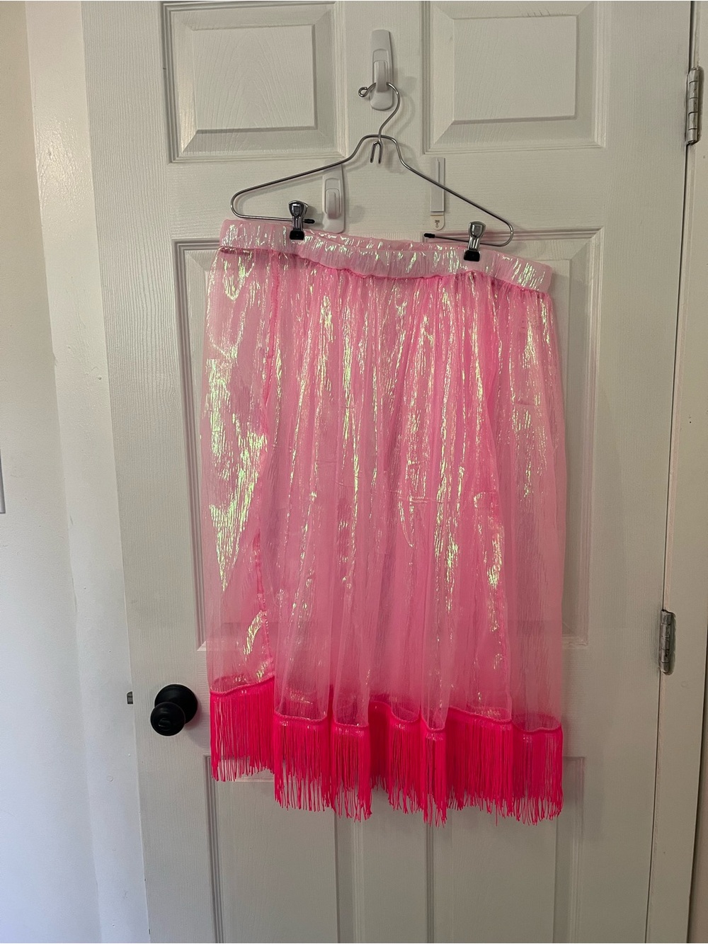 XL Pink Iridescent Fringe Skirt